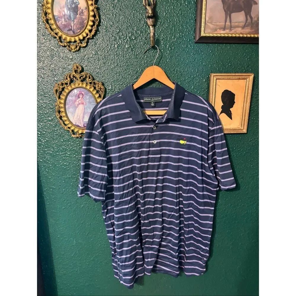Masters Augusta National Blue Striped Golf Polo Shop Size XL 100% Pima Cotton